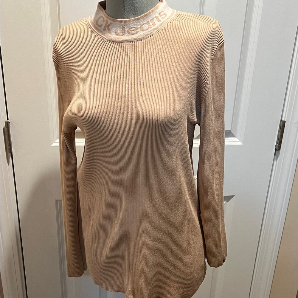 Calvin Klein Jeans Light Beige Ribbed Knit Top